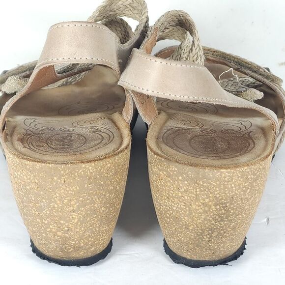 Taos Women’s Julia US9-9,5 Beige Leather Woven Cork Wedge Strappy Sandals - Picture 12 of 16
